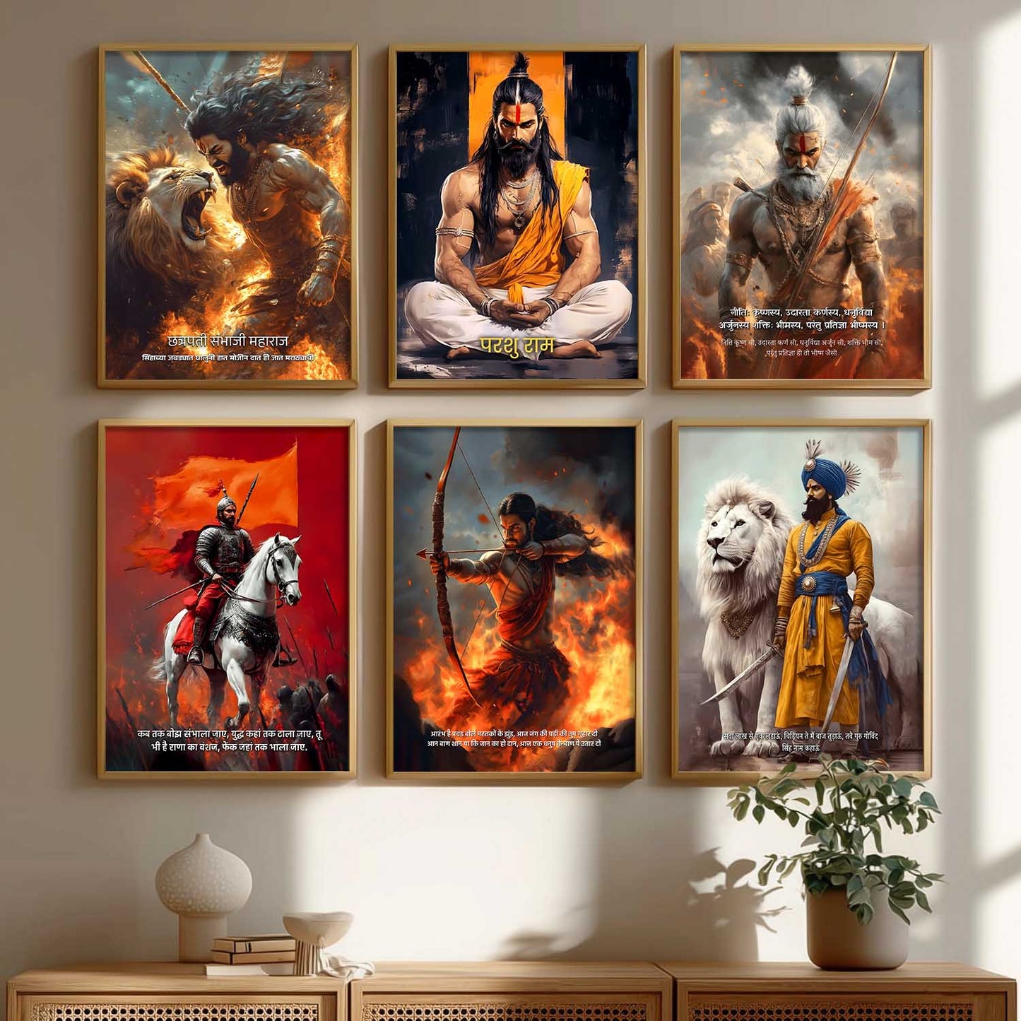Lord Rama, Chhatrapati Shivaji, Chhatrapati Sambhaji Wall Art Paintings with Frame for Living Room Bedroom