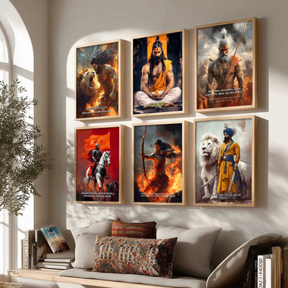Lord Rama, Chhatrapati Shivaji, Chhatrapati Sambhaji Wall Art Paintings with Frame for Living Room Bedroom