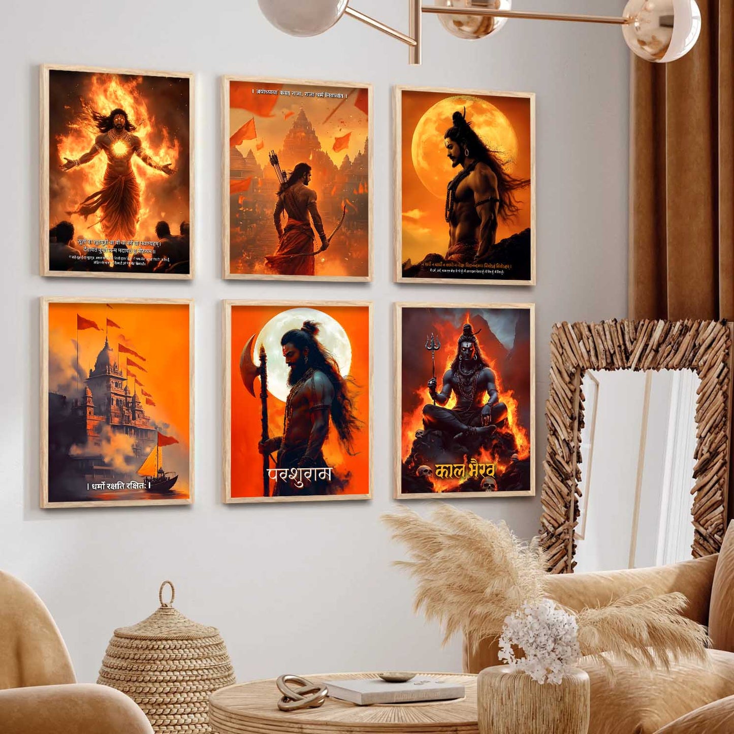 Lord Rama Shiva Karna Kal Bhairav Parashurama Wall Art Paintings with Frame for Living Room Bedroom