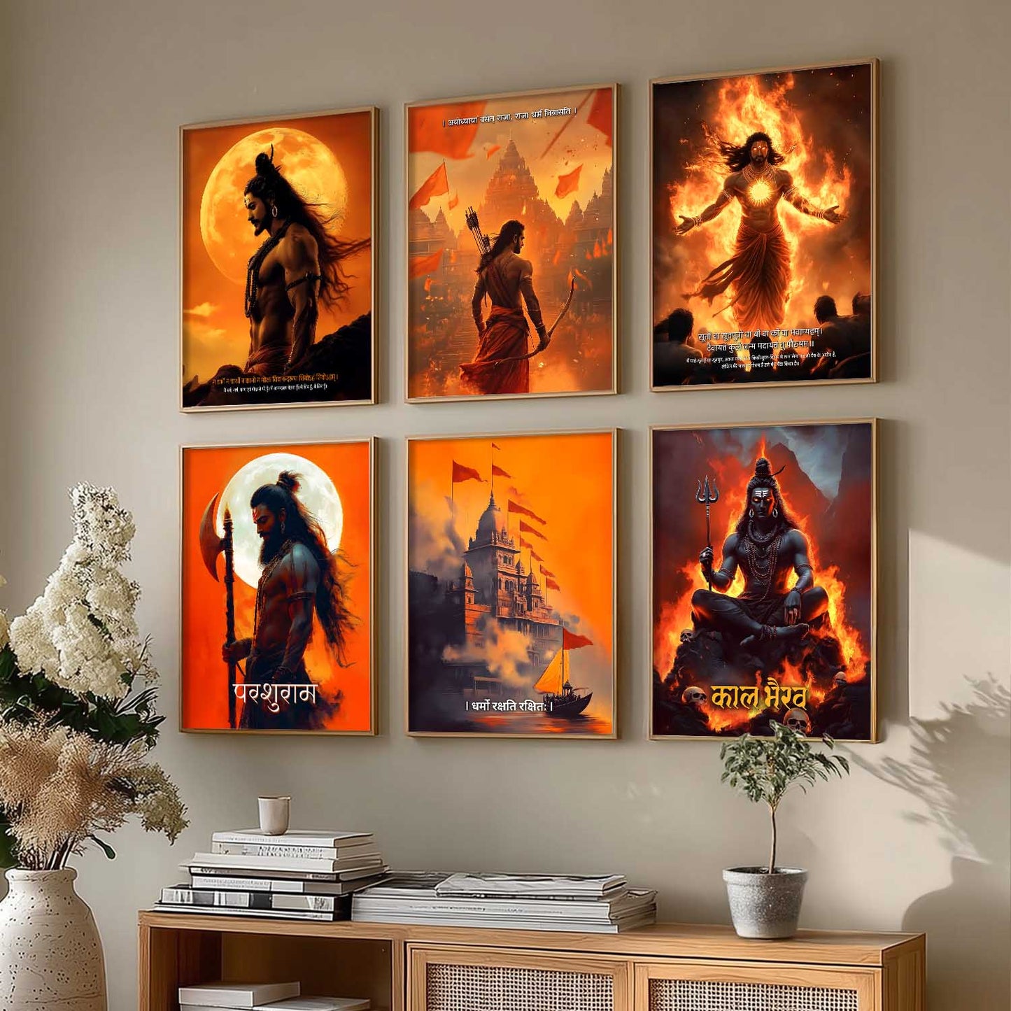 Lord Rama Shiva Karna Kal Bhairav Parashurama Wall Art Paintings with Frame for Living Room Bedroom