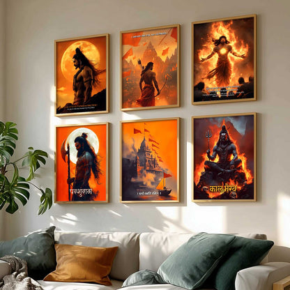 Lord Rama Shiva Karna Kal Bhairav Parashurama Wall Art Paintings with Frame for Living Room Bedroom
