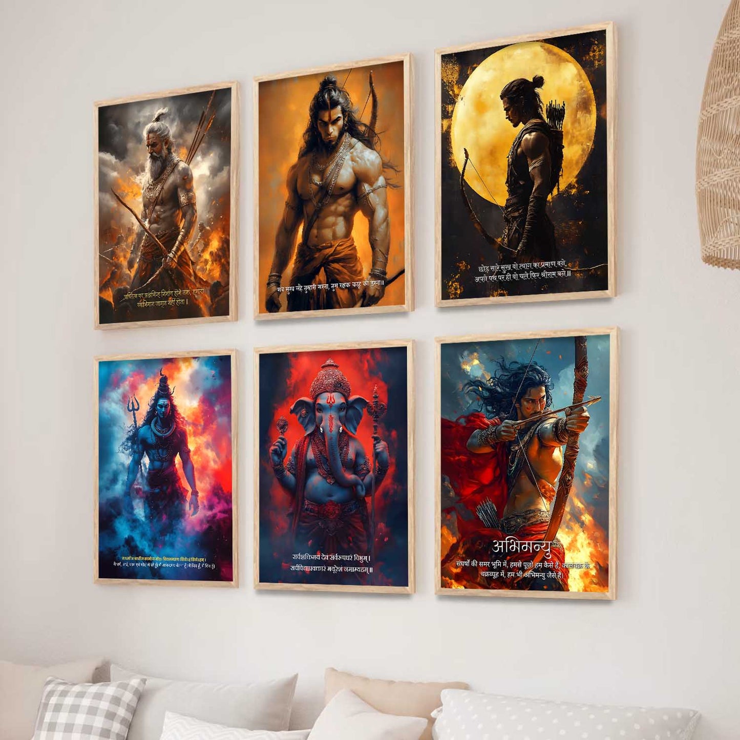 Lord Hanuman Mahadev Ganesha Karna Wall Art Paintings with Frame for Living Room Bedroom