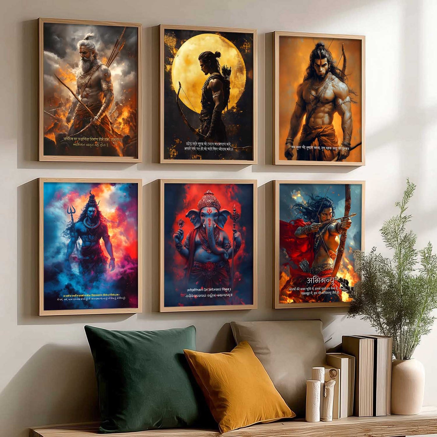 Lord Hanuman Mahadev Ganesha Karna Wall Art Paintings with Frame for Living Room Bedroom