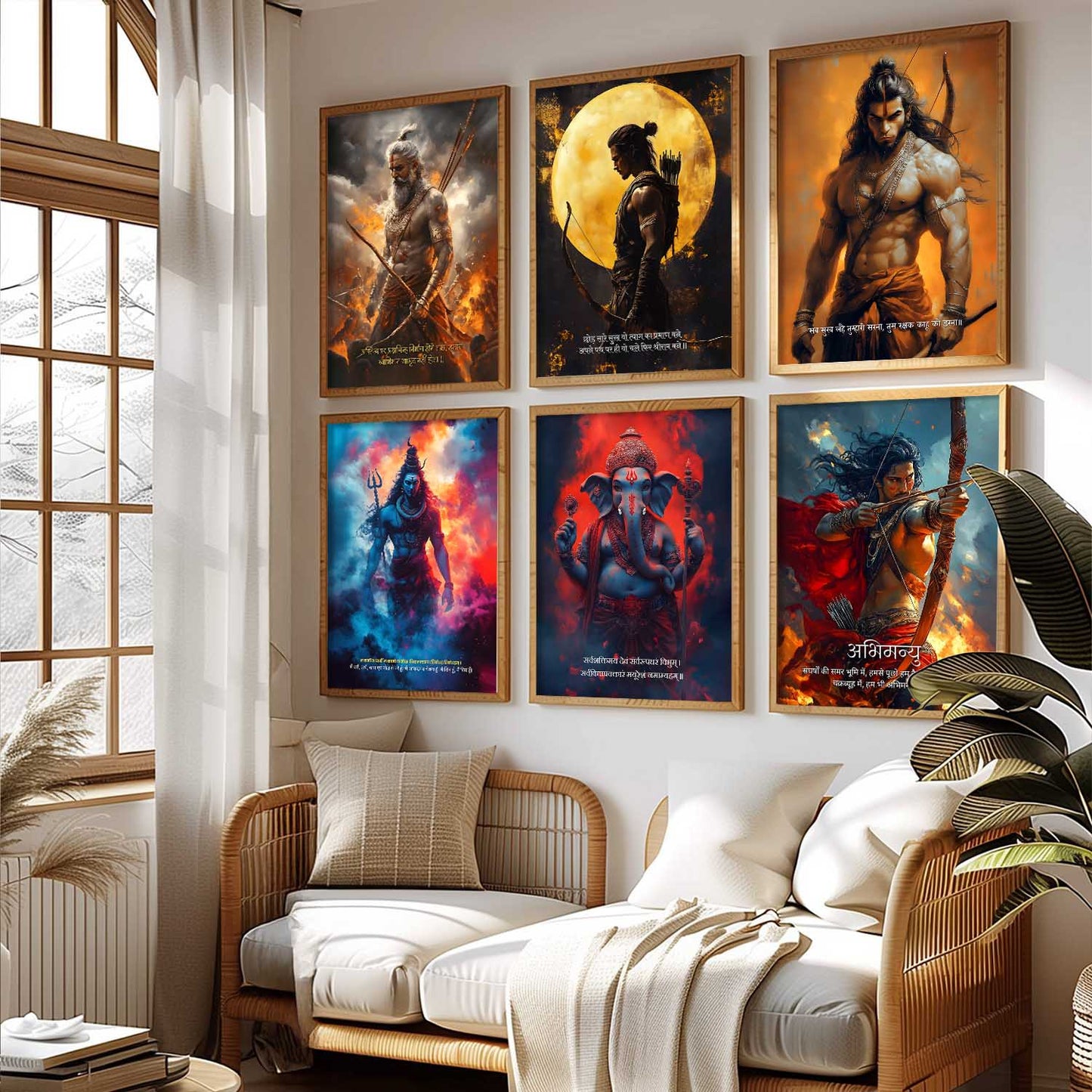 Lord Hanuman Mahadev Ganesha Karna Wall Art Paintings with Frame for Living Room Bedroom