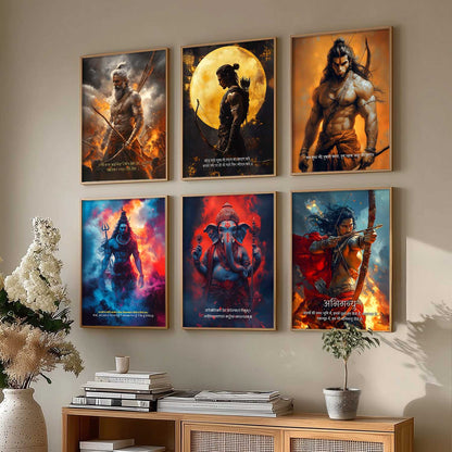 Lord Hanuman Mahadev Ganesha Karna Wall Art Paintings with Frame for Living Room Bedroom