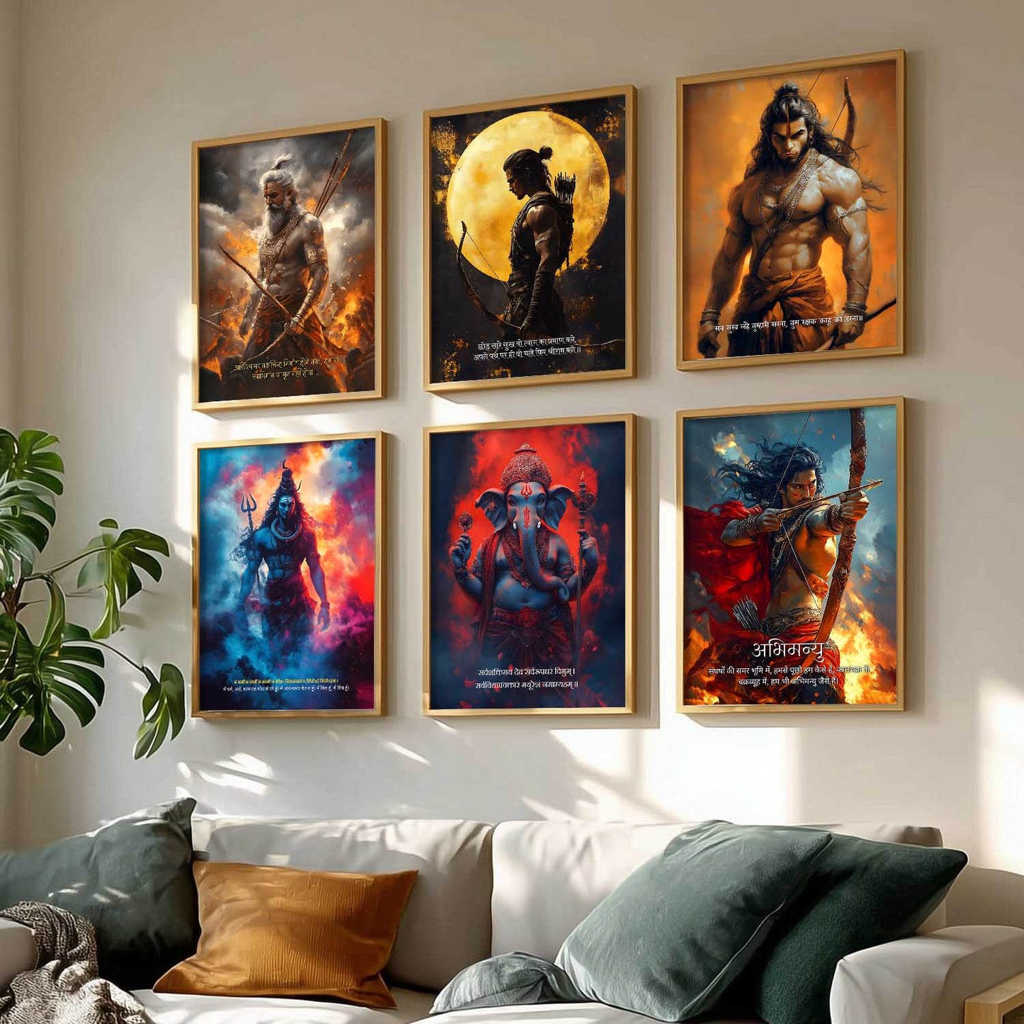 Lord Hanuman Mahadev Ganesha Karna Wall Art Paintings with Frame for Living Room Bedroom