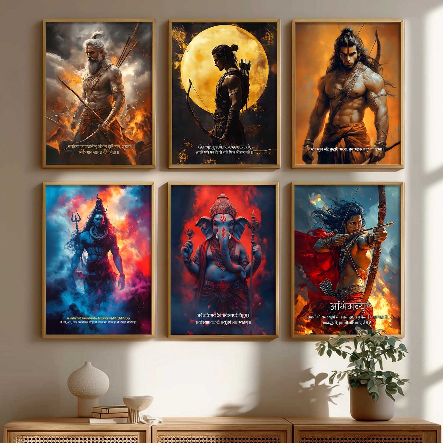 Lord Hanuman Mahadev Ganesha Karna Wall Art Paintings with Frame for Living Room Bedroom