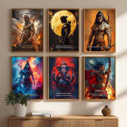 Lord Hanuman Mahadev Ganesha Karna Wall Art Paintings with Frame for Living Room Bedroom