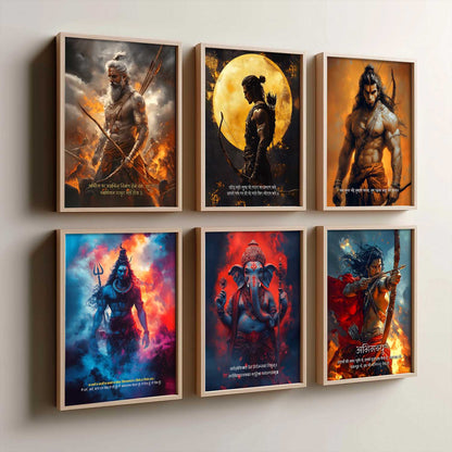 Lord Hanuman Mahadev Ganesha Karna Wall Art Paintings with Frame for Living Room Bedroom