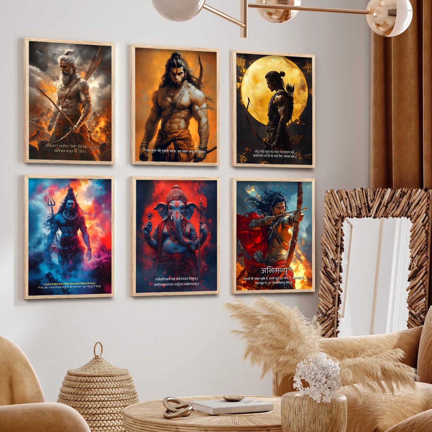 Lord Hanuman Mahadev Ganesha Karna Wall Art Paintings with Frame for Living Room Bedroom