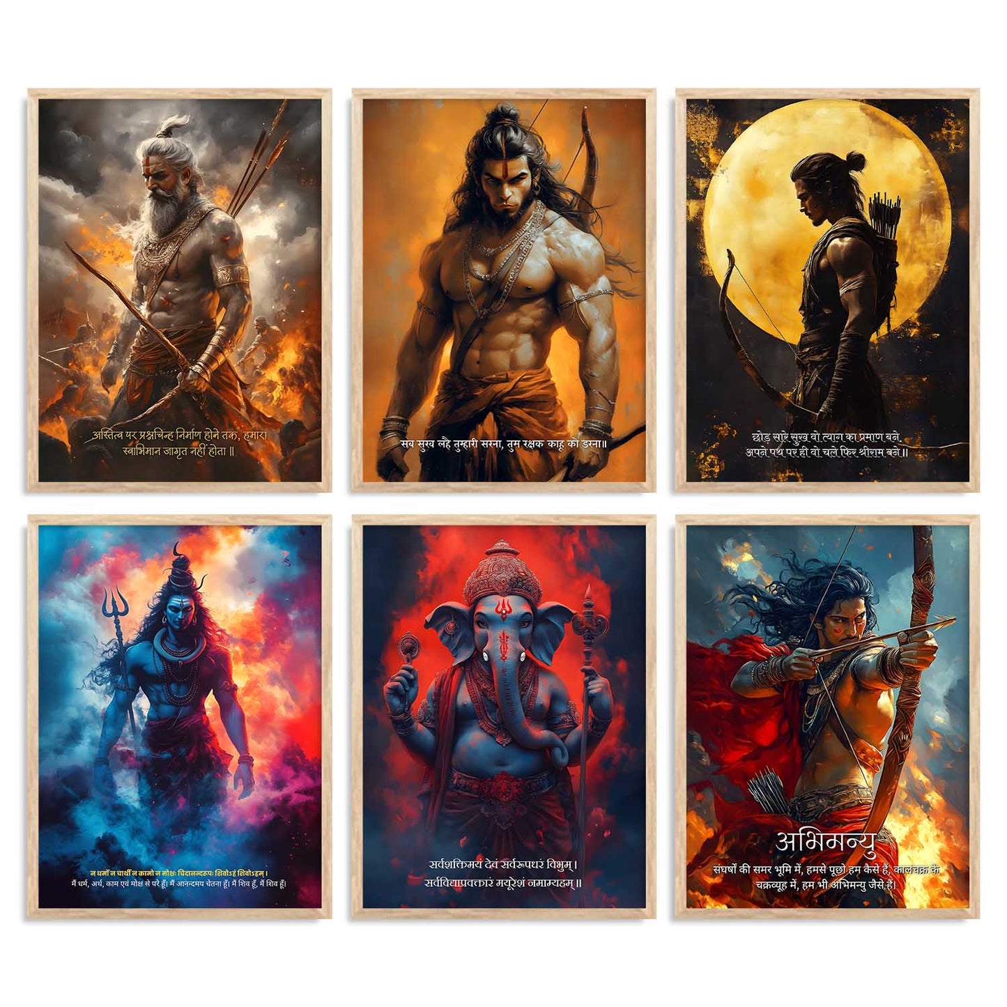 Lord Hanuman Mahadev Ganesha Karna Wall Art Paintings with Frame for Living Room Bedroom