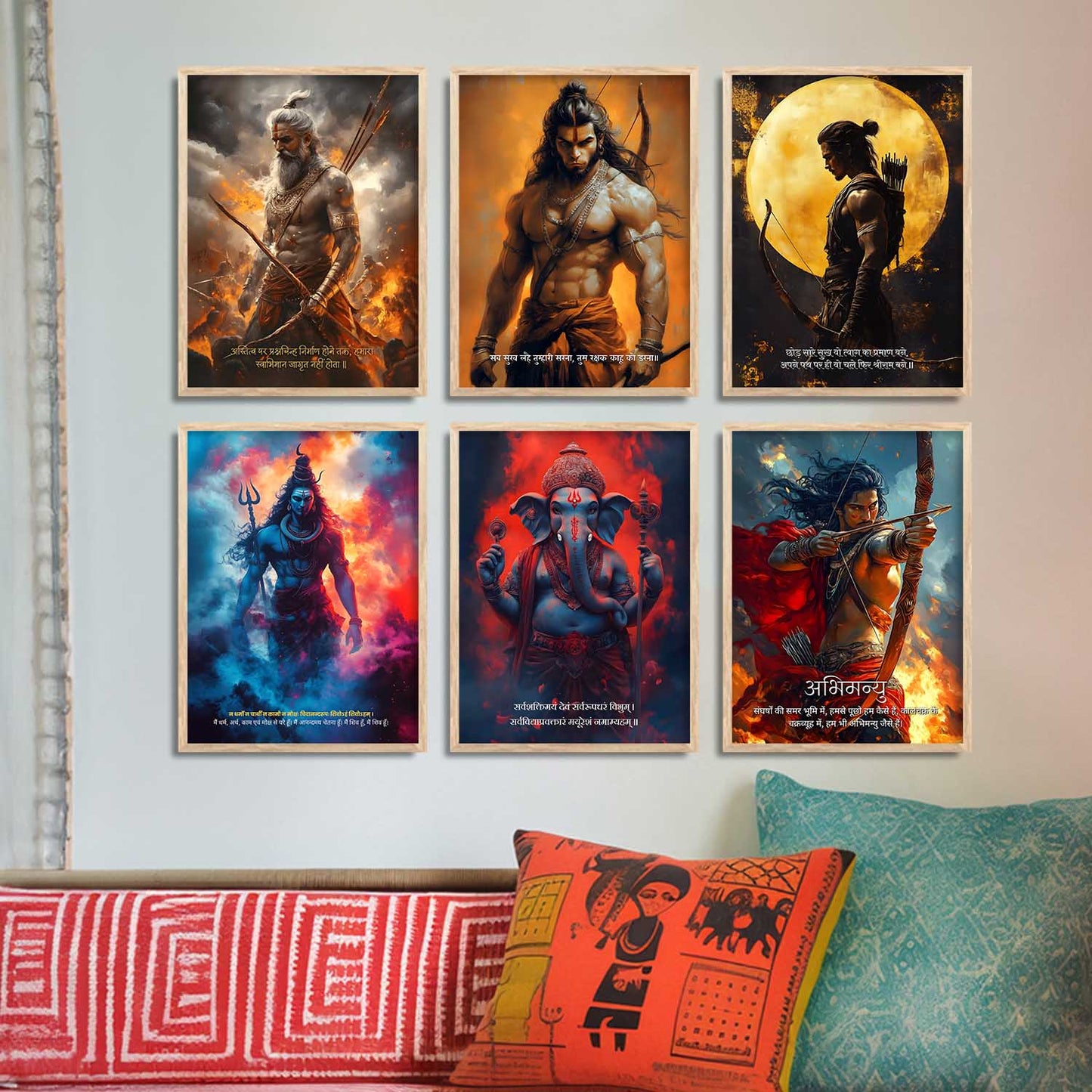 Lord Hanuman Mahadev Ganesha Karna Wall Art Paintings with Frame for Living Room Bedroom