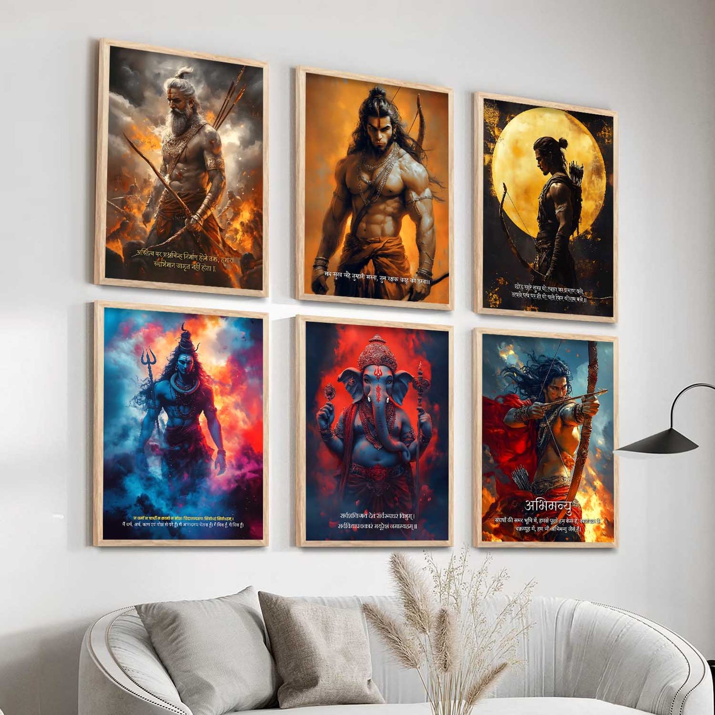 Lord Hanuman Mahadev Ganesha Karna Wall Art Paintings with Frame for Living Room Bedroom