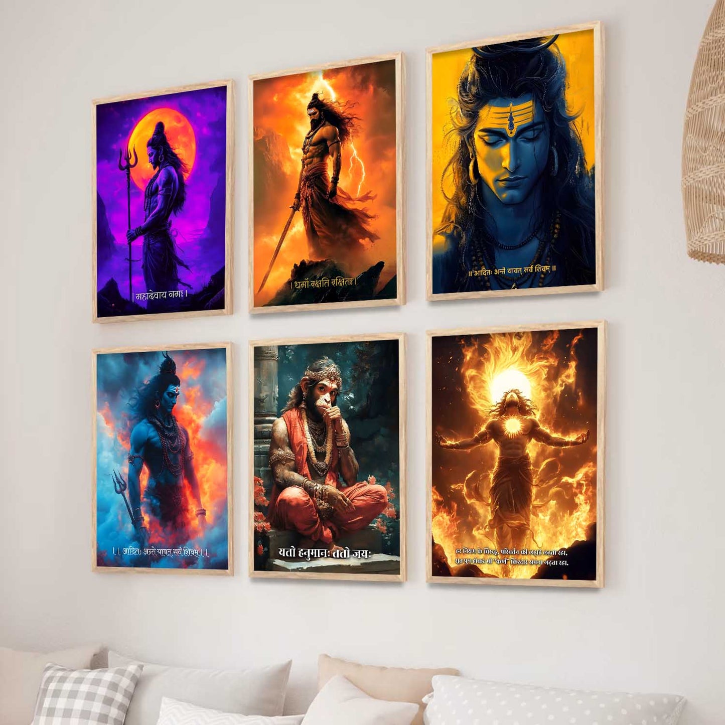Lord Hanuman Shiva Karna Wall Art Paintings with Frame for Living Room Bedroom
