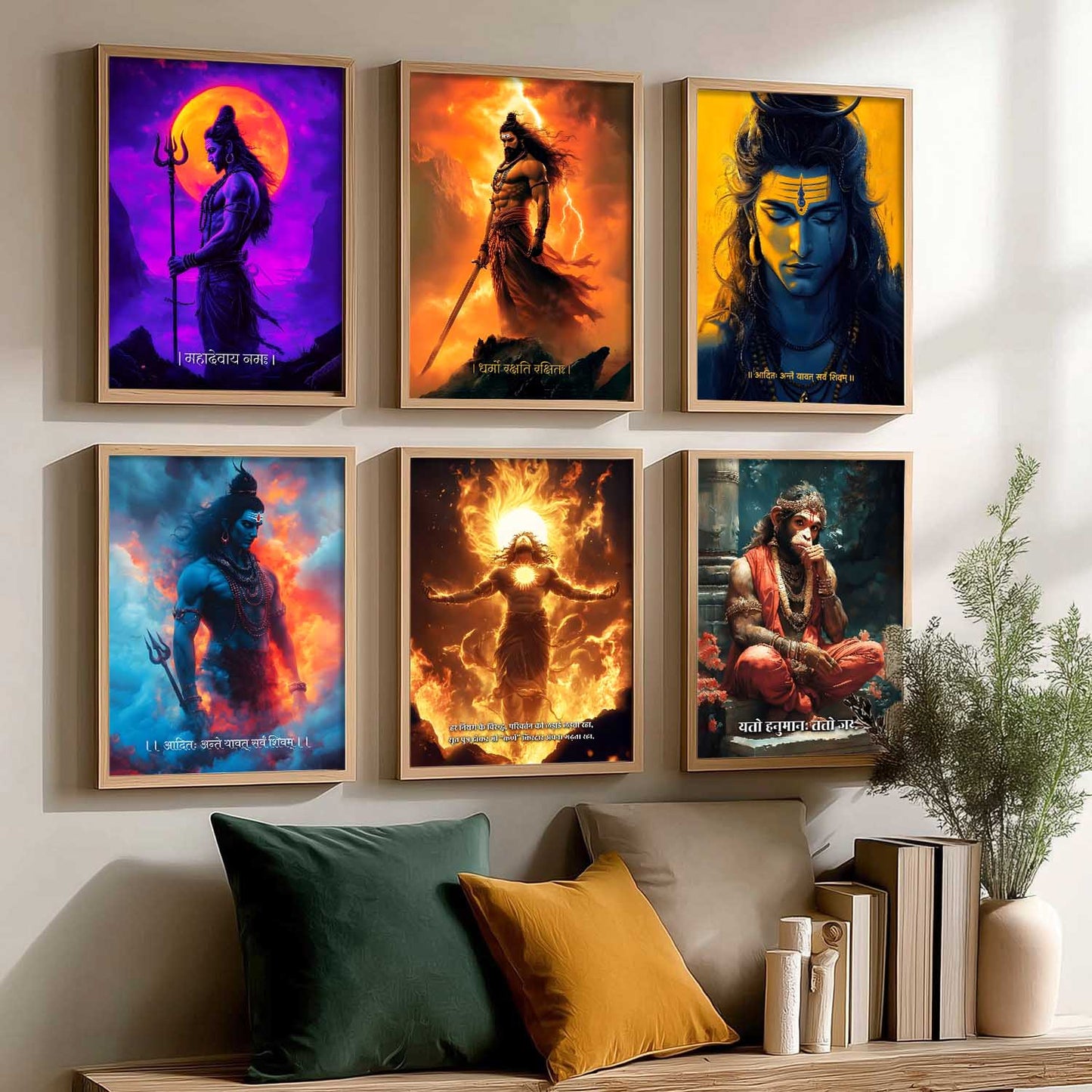 Lord Hanuman Shiva Karna Wall Art Paintings with Frame for Living Room Bedroom