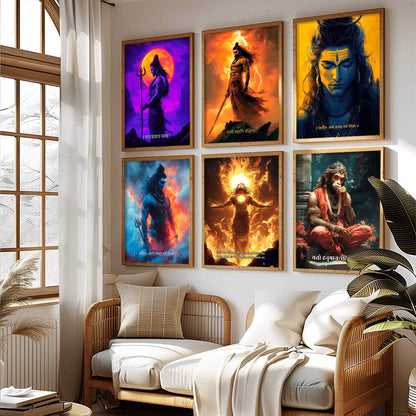 Lord Hanuman Shiva Karna Wall Art Paintings with Frame for Living Room Bedroom