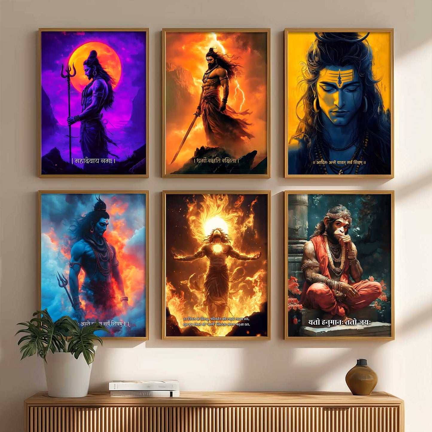 Lord Hanuman Shiva Karna Wall Art Paintings with Frame for Living Room Bedroom