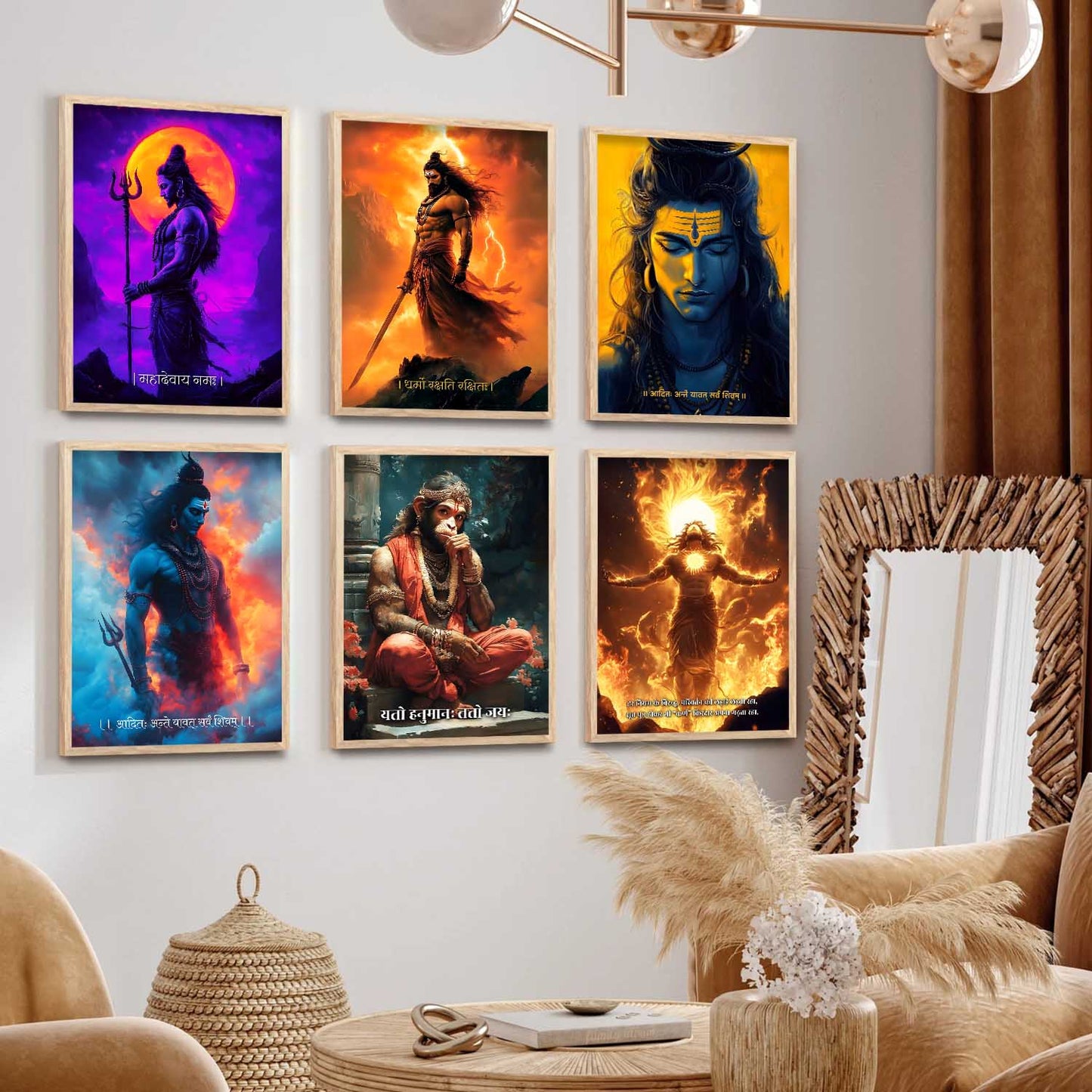 Lord Hanuman Shiva Karna Wall Art Paintings with Frame for Living Room Bedroom