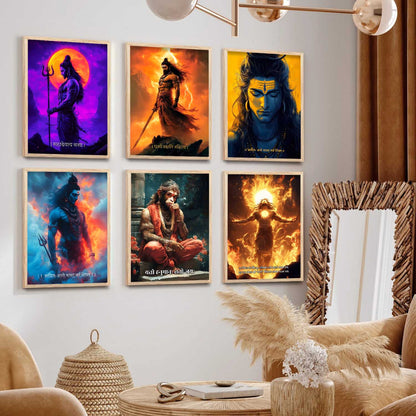 Lord Hanuman Shiva Karna Wall Art Paintings with Frame for Living Room Bedroom