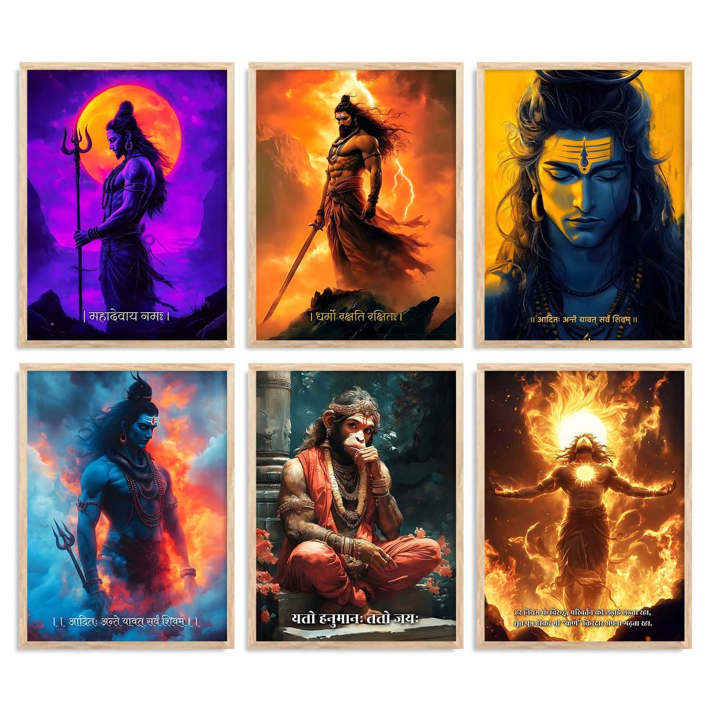 Lord Hanuman Shiva Karna Wall Art Paintings with Frame for Living Room Bedroom