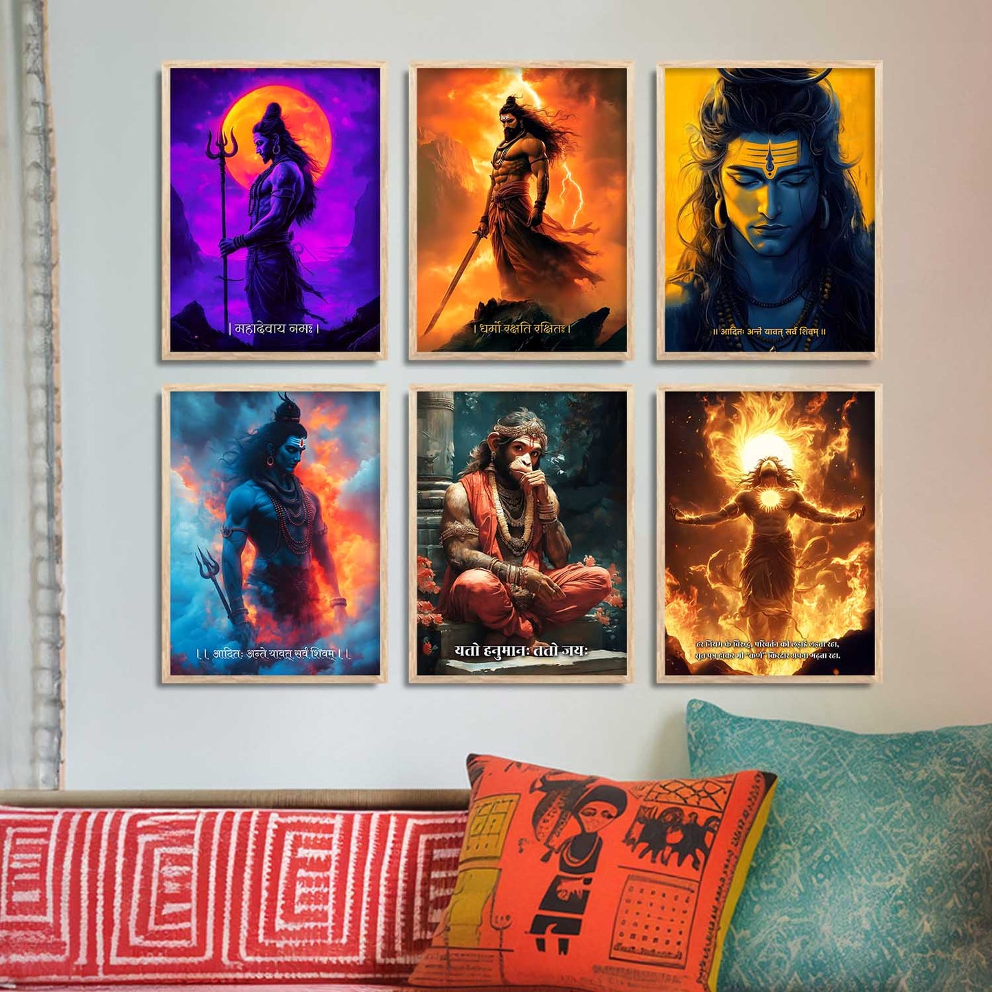 Lord Hanuman Shiva Karna Wall Art Paintings with Frame for Living Room Bedroom