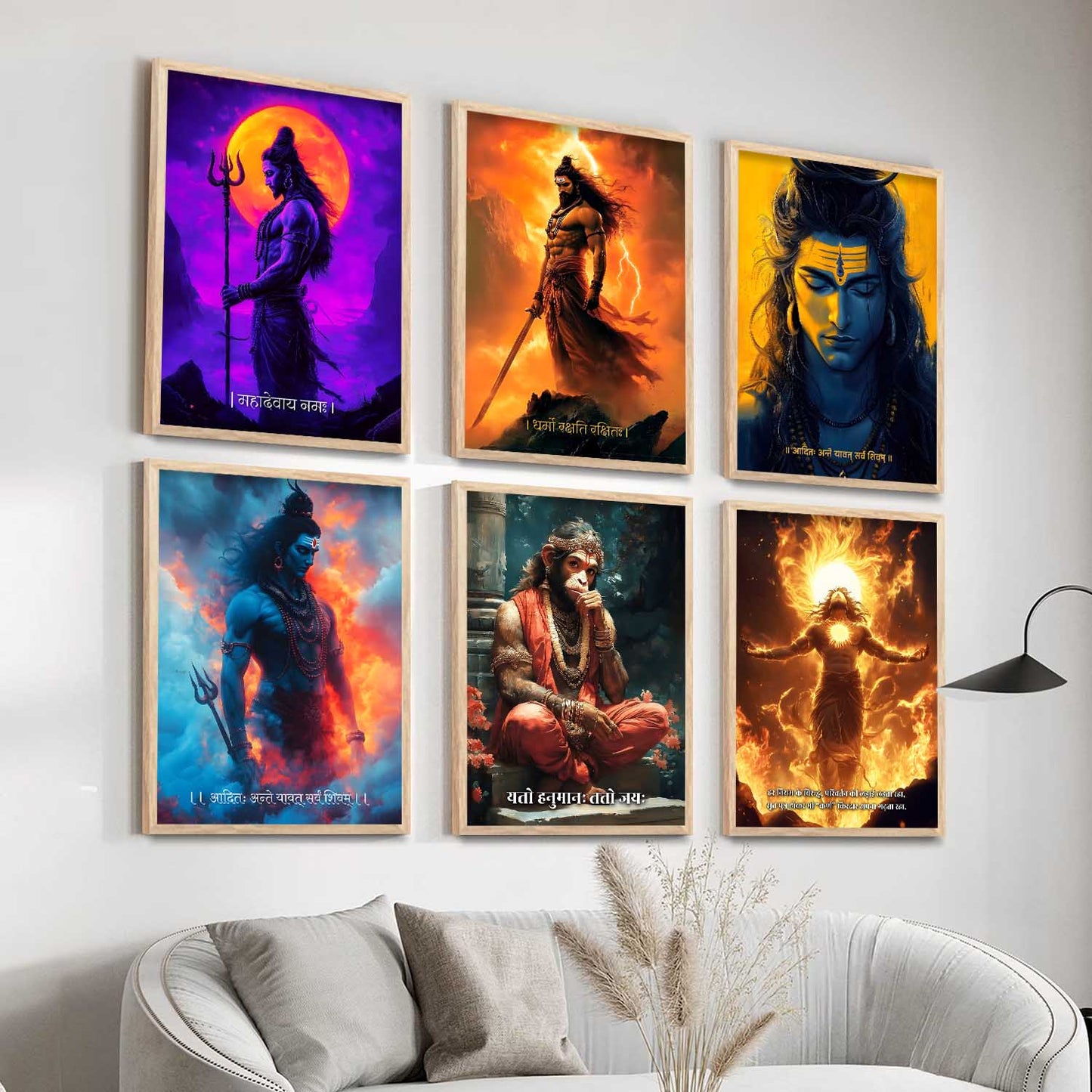 Lord Hanuman Shiva Karna Wall Art Paintings with Frame for Living Room Bedroom