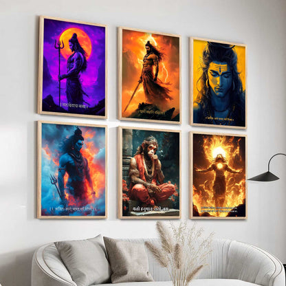 Lord Hanuman Shiva Karna Wall Art Paintings with Frame for Living Room Bedroom