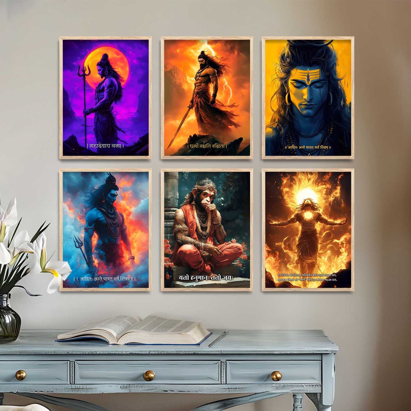 Lord Hanuman Shiva Karna Wall Art Paintings with Frame for Living Room Bedroom