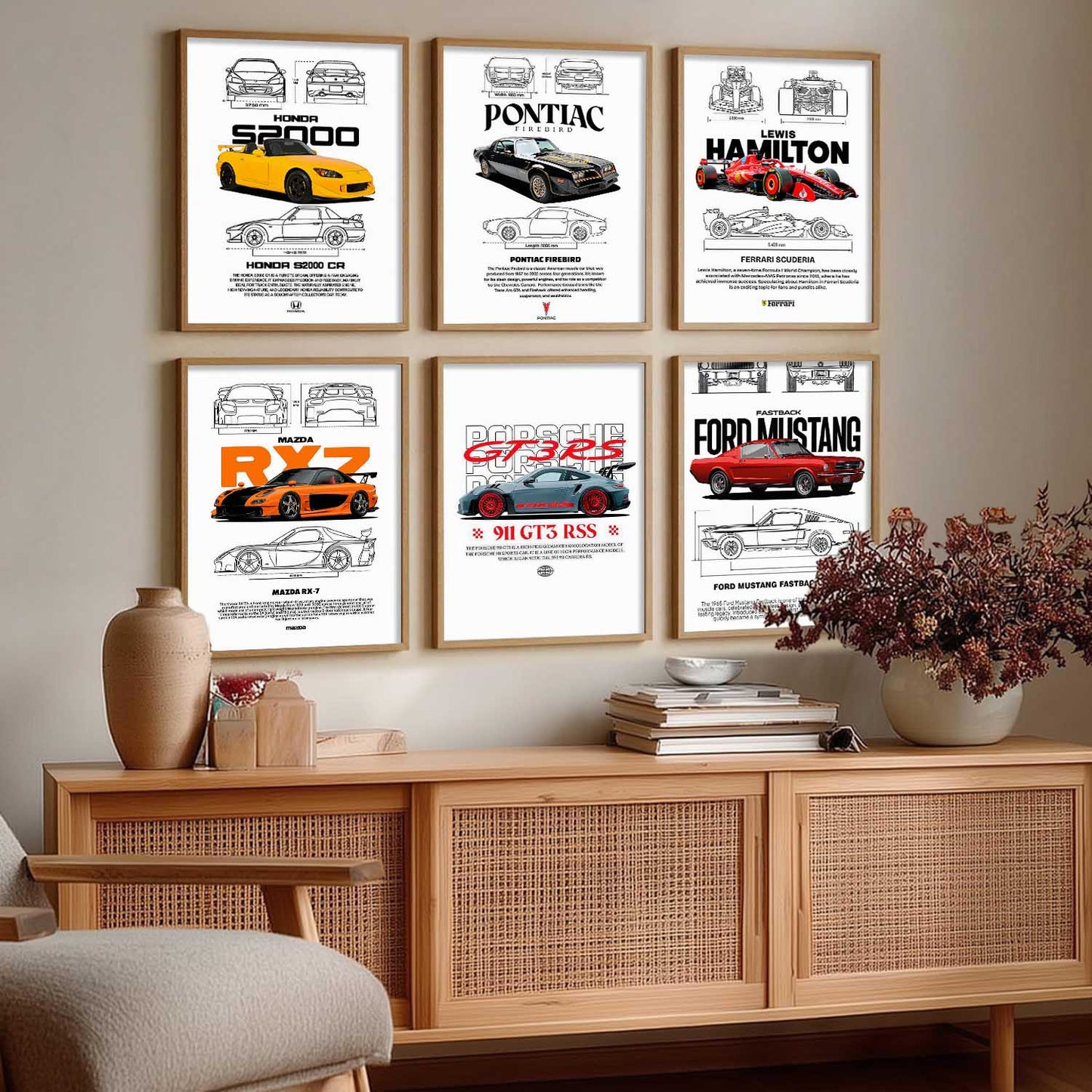 Porsche 911 Ford Mustang Formula 1 Car Wall Art Paintings with Frame for Living Room Bedroom
