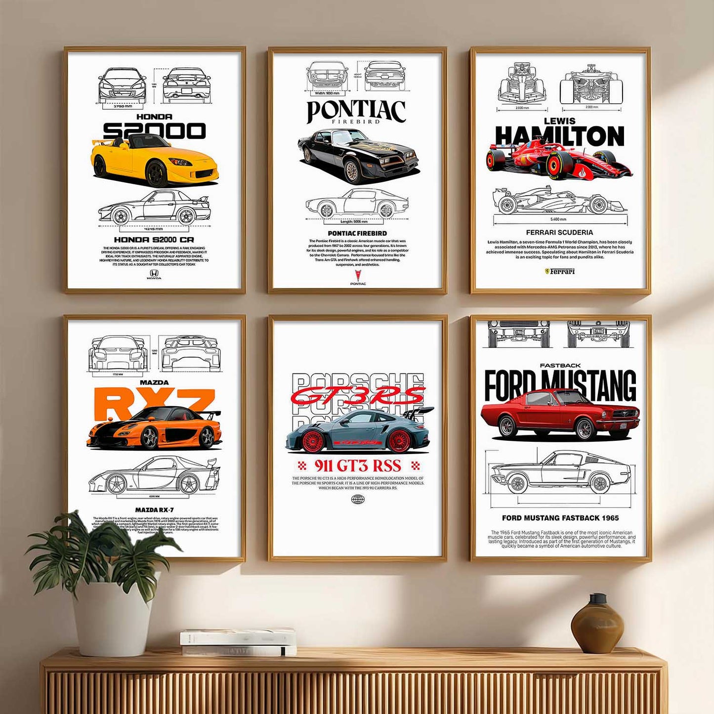 Porsche 911 Ford Mustang Formula 1 Car Wall Art Paintings with Frame for Living Room Bedroom