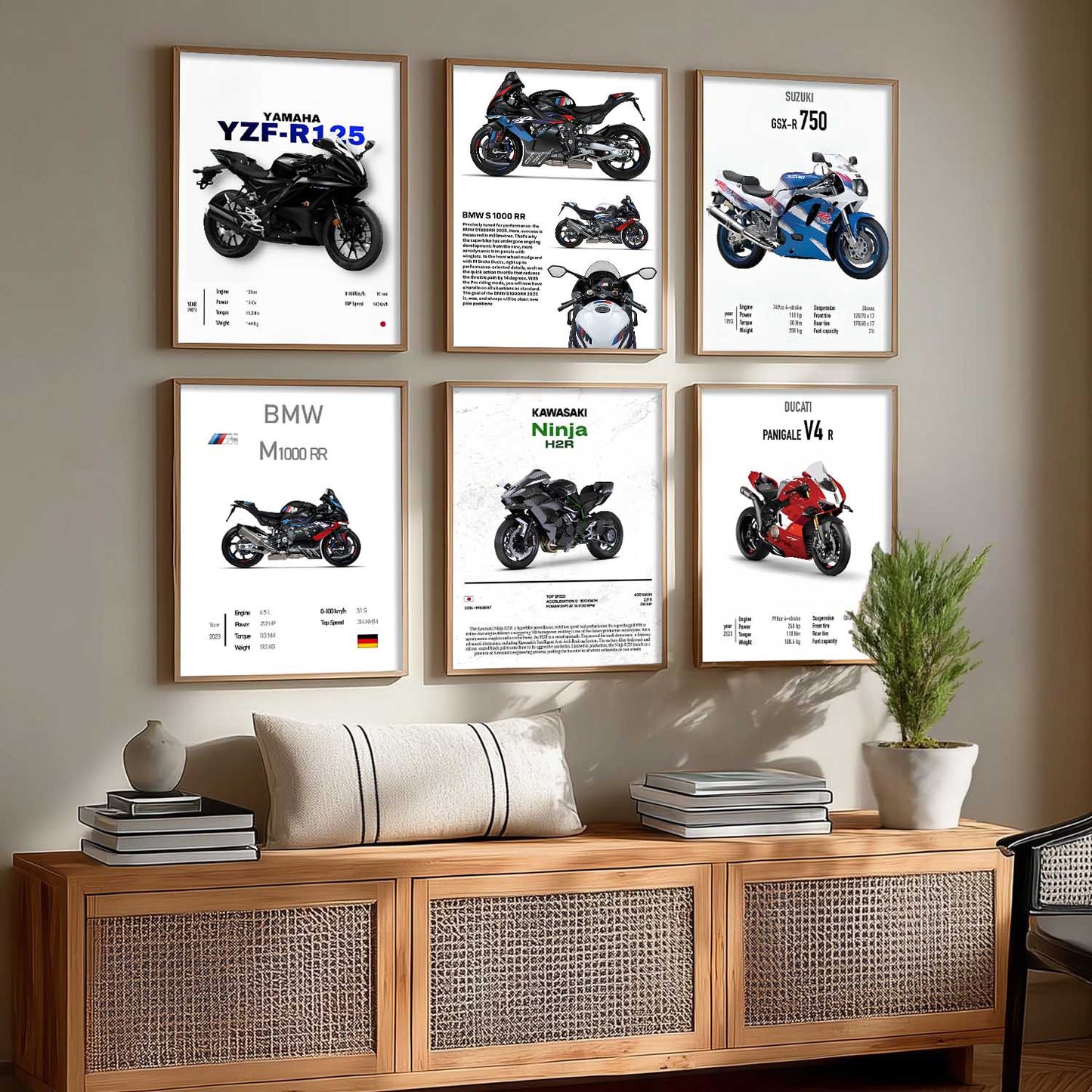 BMW S1000RR KAWASAKI H2R DUCATI PANIGALE V4R Wall Art Paintings with Frame for Living Room Bedroom