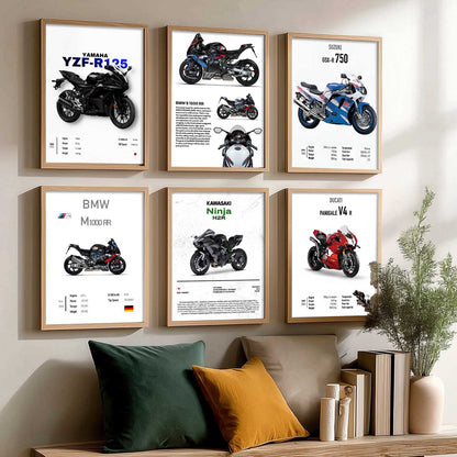 BMW S1000RR KAWASAKI H2R DUCATI PANIGALE V4R Wall Art Paintings with Frame for Living Room Bedroom