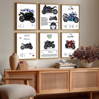 BMW S1000RR KAWASAKI H2R DUCATI PANIGALE V4R Wall Art Paintings with Frame for Living Room Bedroom