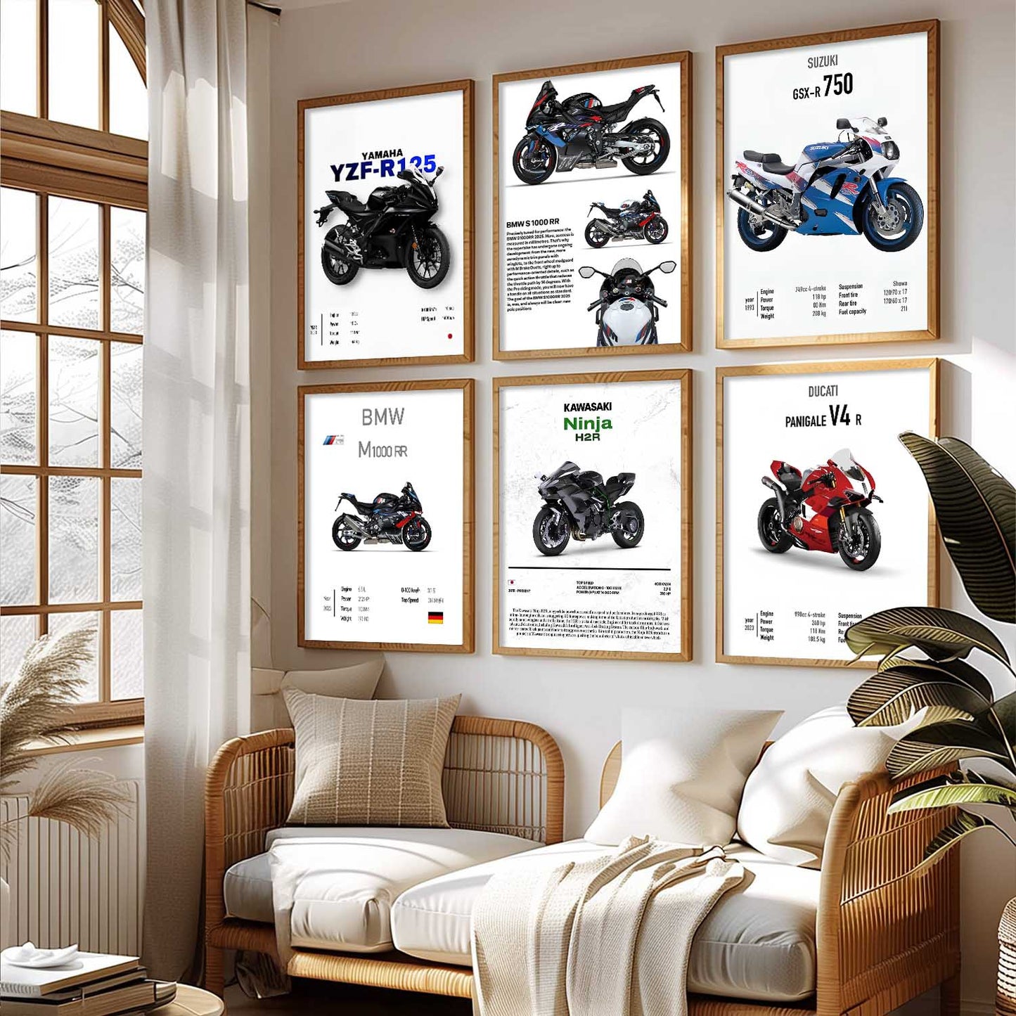 BMW S1000RR KAWASAKI H2R DUCATI PANIGALE V4R Wall Art Paintings with Frame for Living Room Bedroom