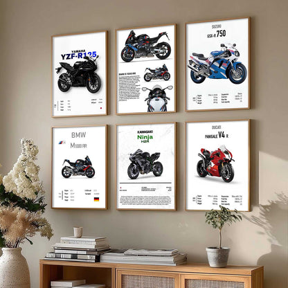 BMW S1000RR KAWASAKI H2R DUCATI PANIGALE V4R Wall Art Paintings with Frame for Living Room Bedroom