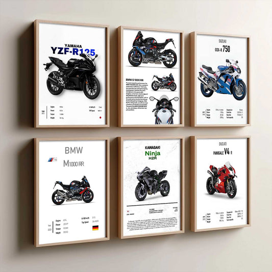 BMW S1000RR KAWASAKI H2R DUCATI PANIGALE V4R Wall Art Paintings with Frame for Living Room Bedroom
