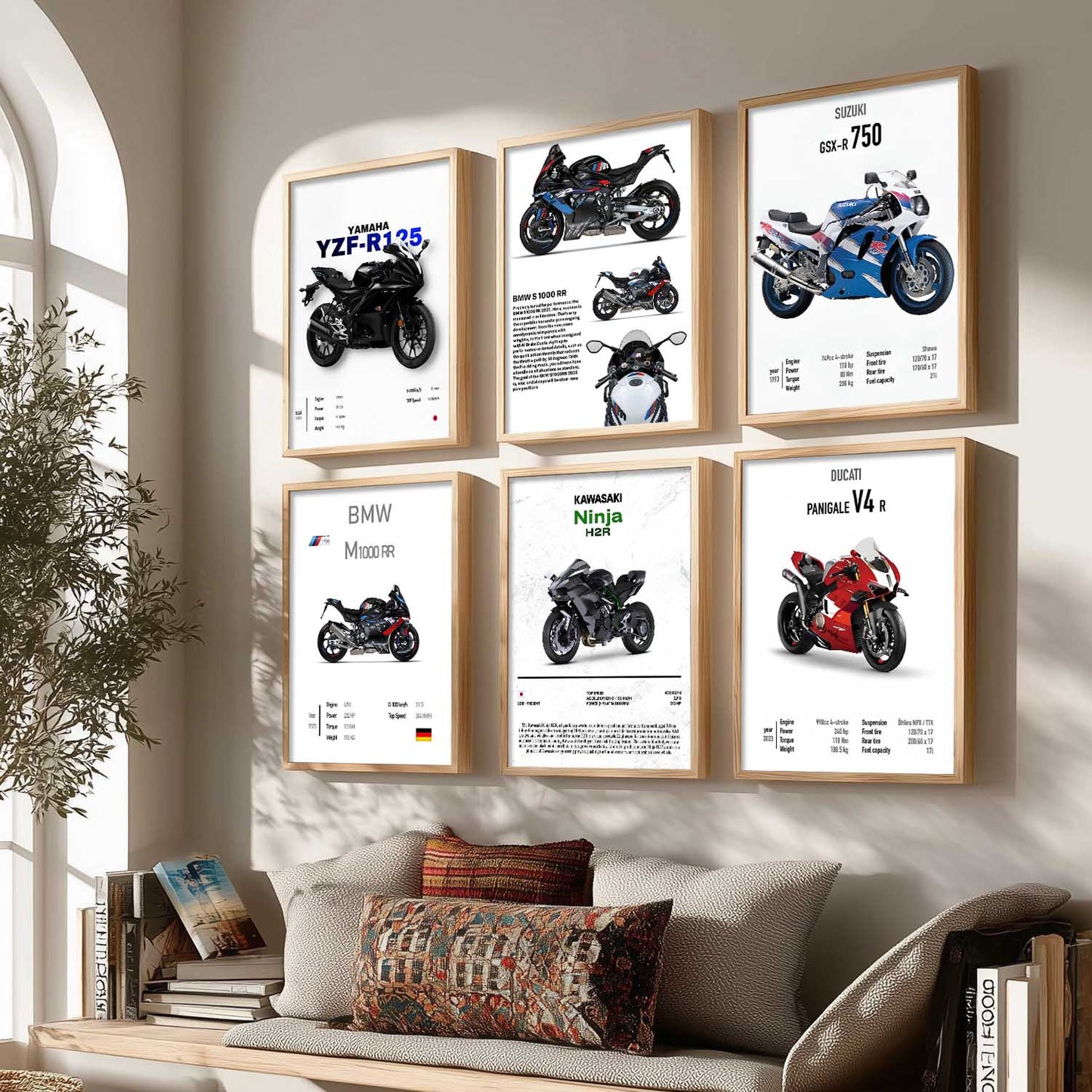 BMW S1000RR KAWASAKI H2R DUCATI PANIGALE V4R Wall Art Paintings with Frame for Living Room Bedroom