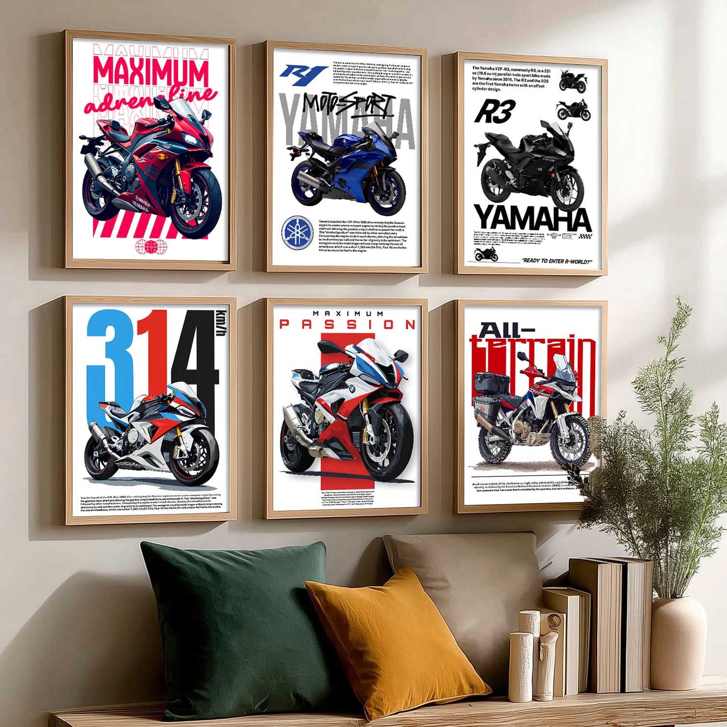BMW S1000RR Yamaha R1 R3 Wall Art Paintings with Frame for Living Room Bedroom