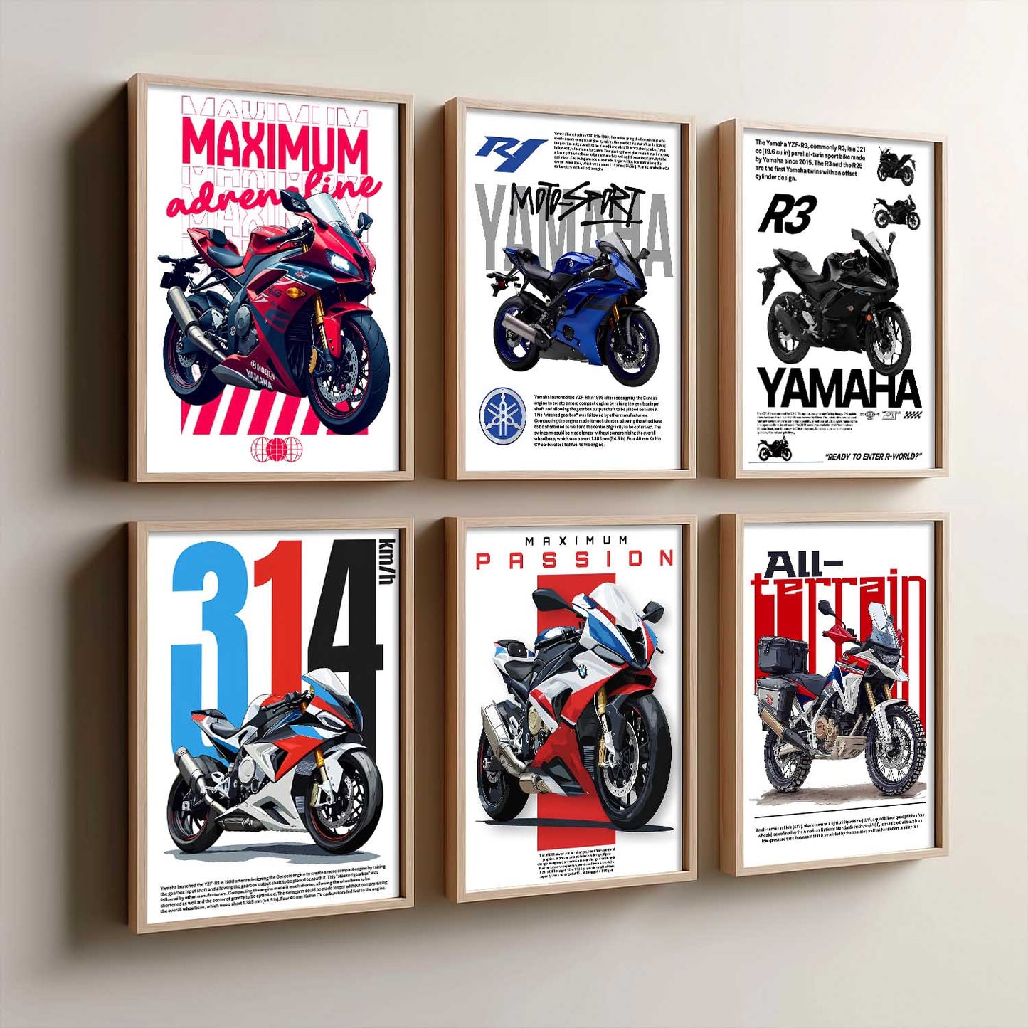 BMW S1000RR Yamaha R1 R3 Wall Art Paintings with Frame for Living Room Bedroom