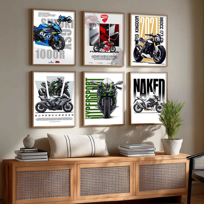Kawasaki H2R Z1000 DUCATI PANIGALE V4 Wall Art Paintings with Frame for Living Room Bedroom