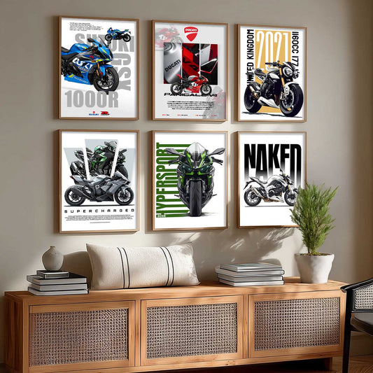 Kawasaki H2R Z1000 DUCATI PANIGALE V4 Wall Art Paintings with Frame for Living Room Bedroom