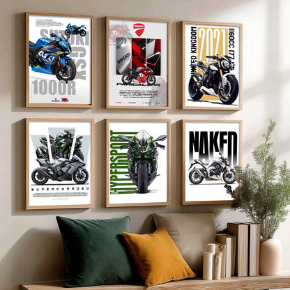 Kawasaki H2R Z1000 DUCATI PANIGALE V4 Wall Art Paintings with Frame for Living Room Bedroom