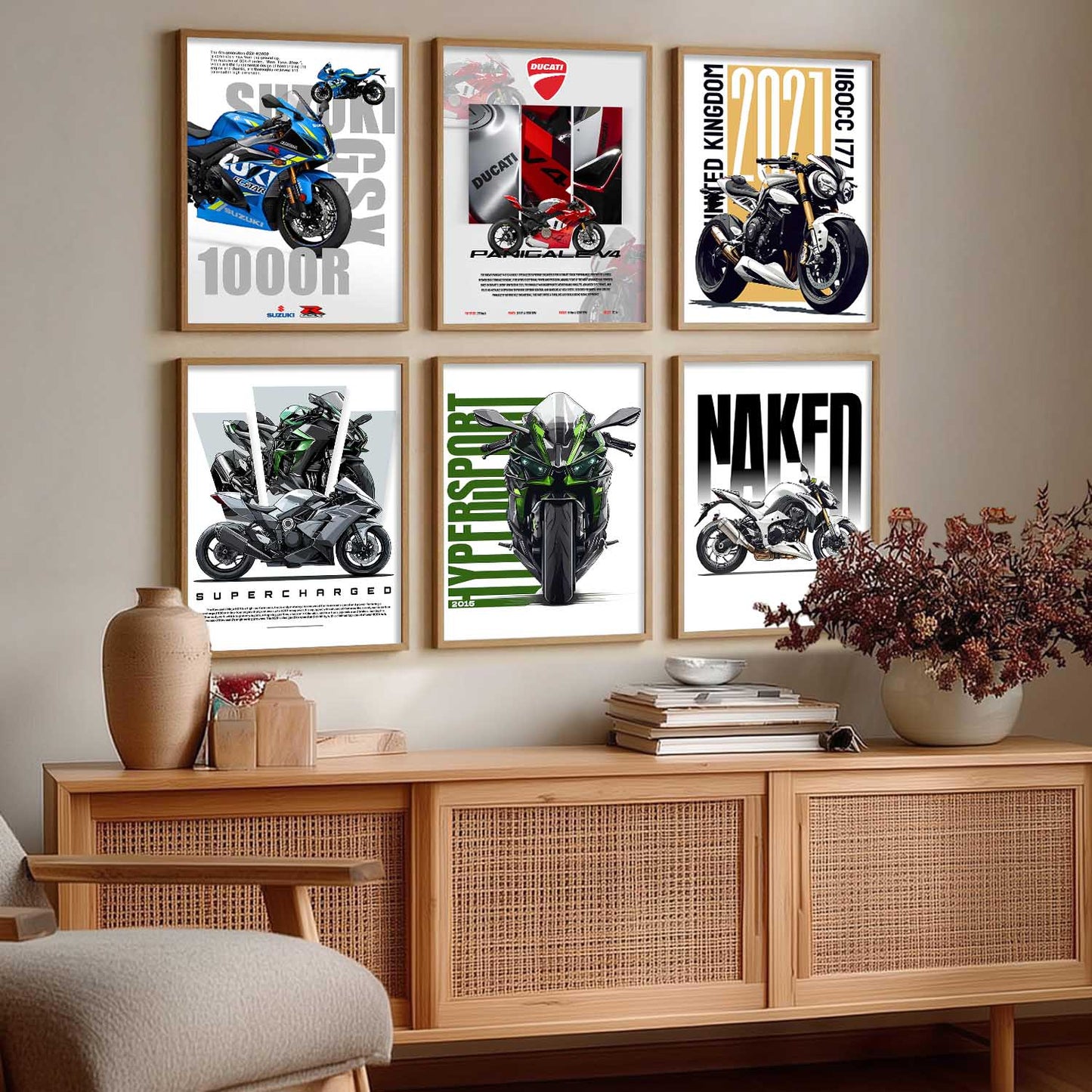 Kawasaki H2R Z1000 DUCATI PANIGALE V4 Wall Art Paintings with Frame for Living Room Bedroom