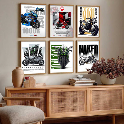 Kawasaki H2R Z1000 DUCATI PANIGALE V4 Wall Art Paintings with Frame for Living Room Bedroom