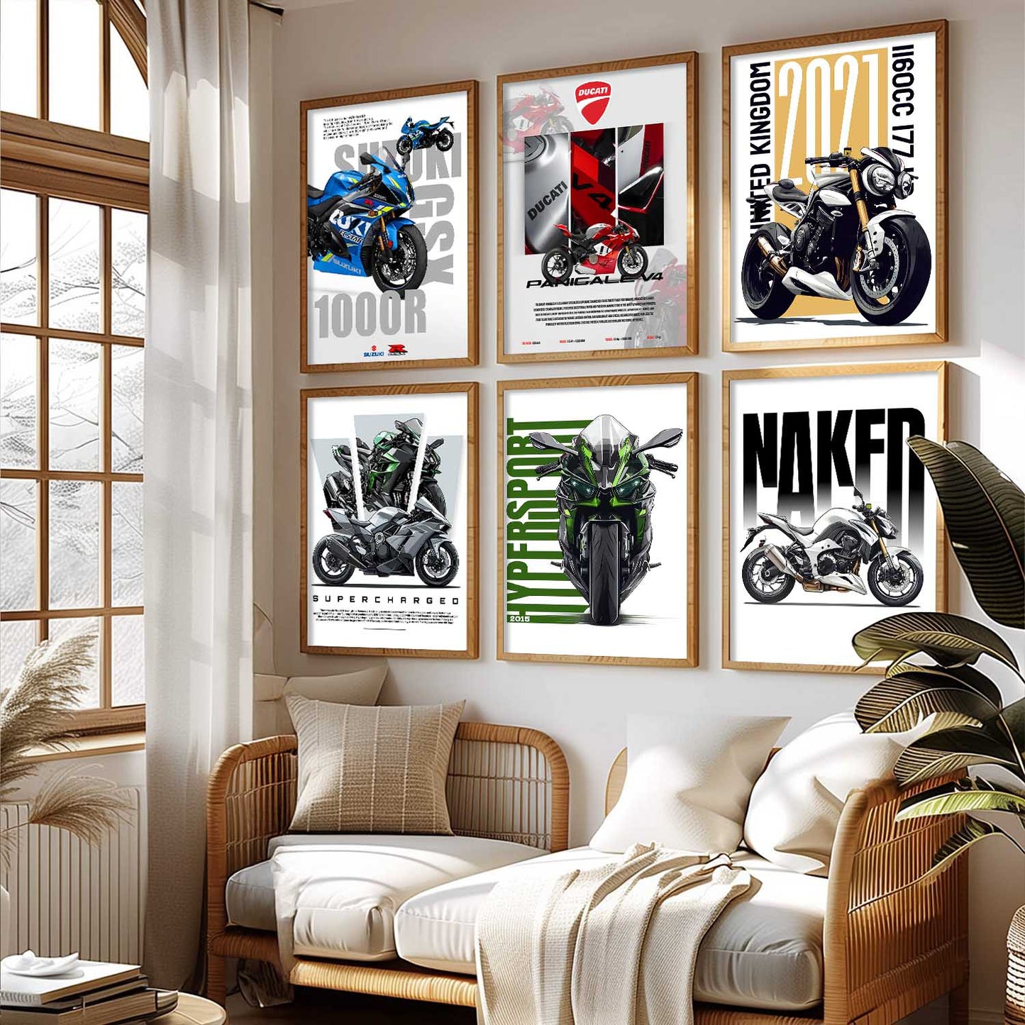 Kawasaki H2R Z1000 DUCATI PANIGALE V4 Wall Art Paintings with Frame for Living Room Bedroom