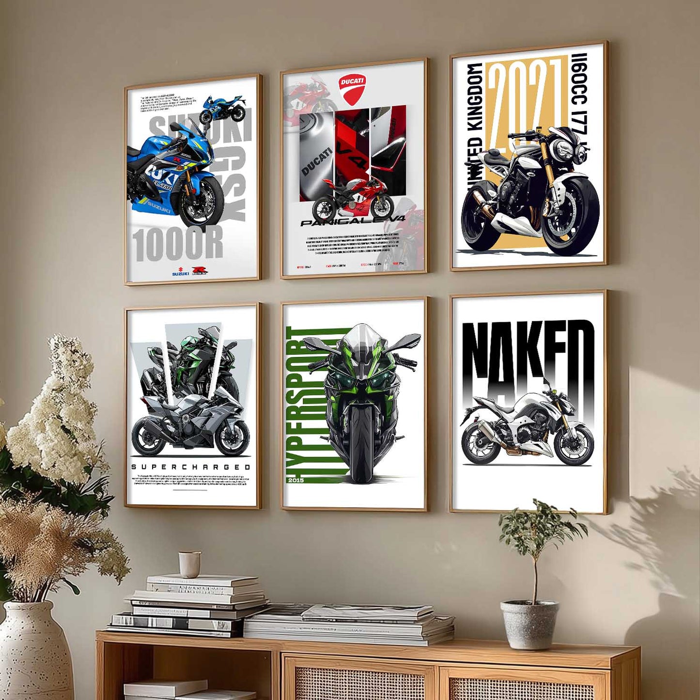 Kawasaki H2R Z1000 DUCATI PANIGALE V4 Wall Art Paintings with Frame for Living Room Bedroom