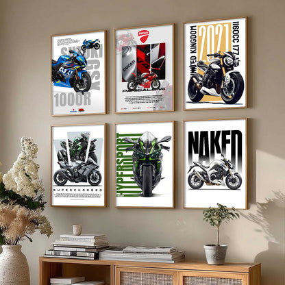 Kawasaki H2R Z1000 DUCATI PANIGALE V4 Wall Art Paintings with Frame for Living Room Bedroom