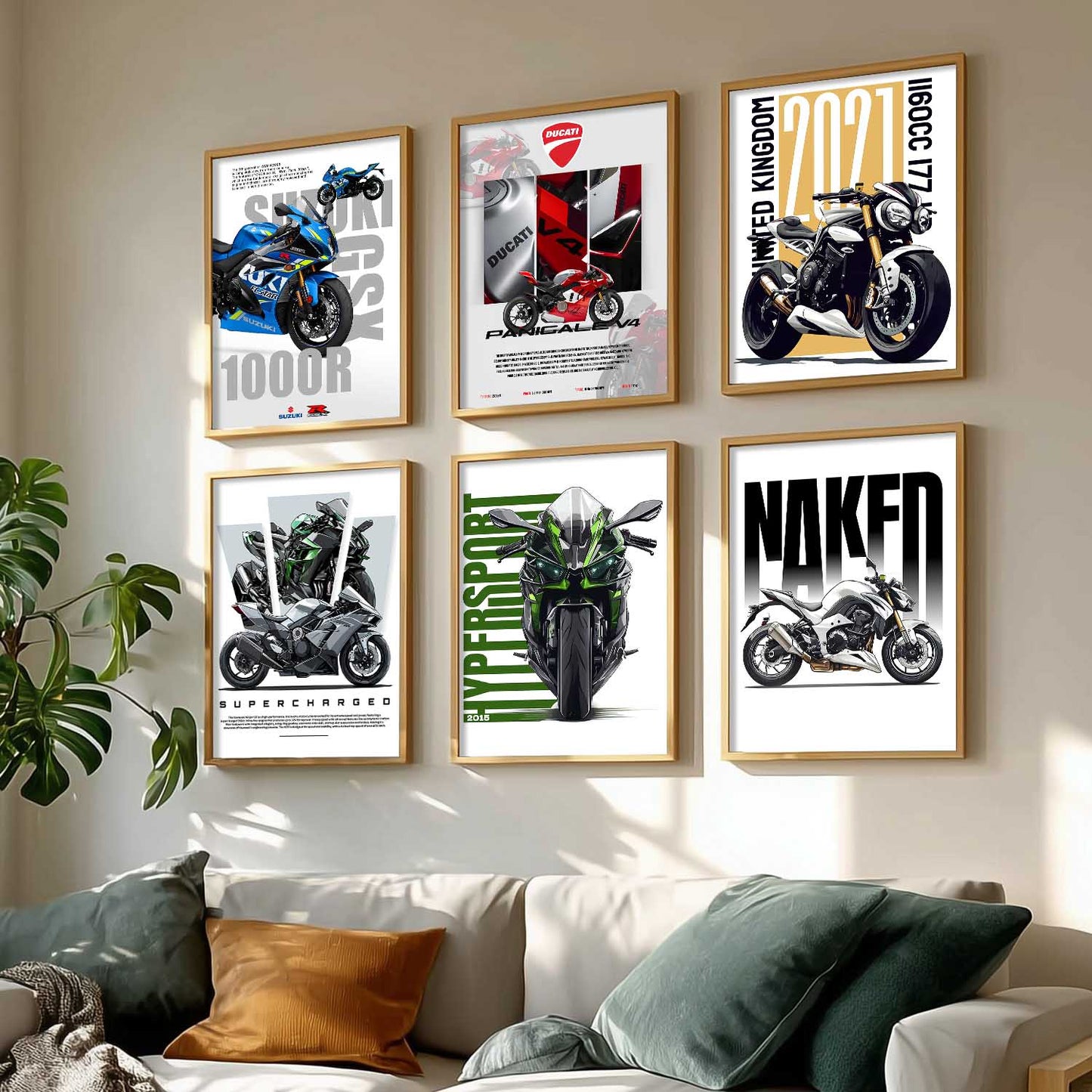 Kawasaki H2R Z1000 DUCATI PANIGALE V4 Wall Art Paintings with Frame for Living Room Bedroom