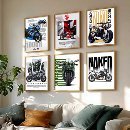Kawasaki H2R Z1000 DUCATI PANIGALE V4 Wall Art Paintings with Frame for Living Room Bedroom