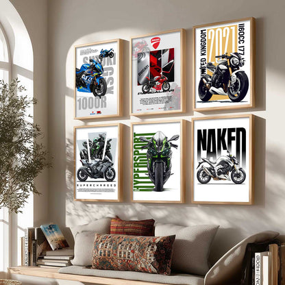 Kawasaki H2R Z1000 DUCATI PANIGALE V4 Wall Art Paintings with Frame for Living Room Bedroom